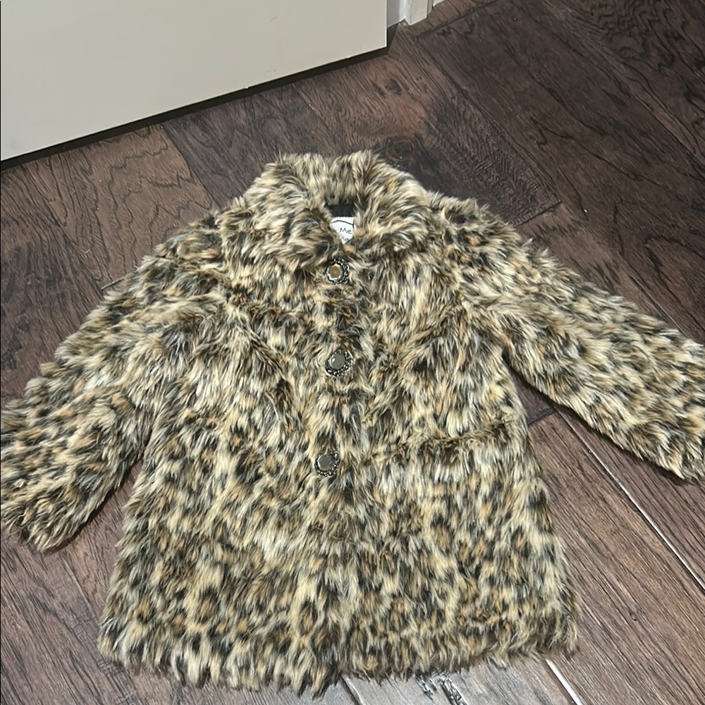 Leopard Print Faux Fur Kids Coat Sz 4/5 Years